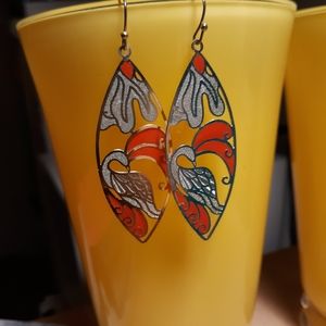 Coral/Gold bird earrings
